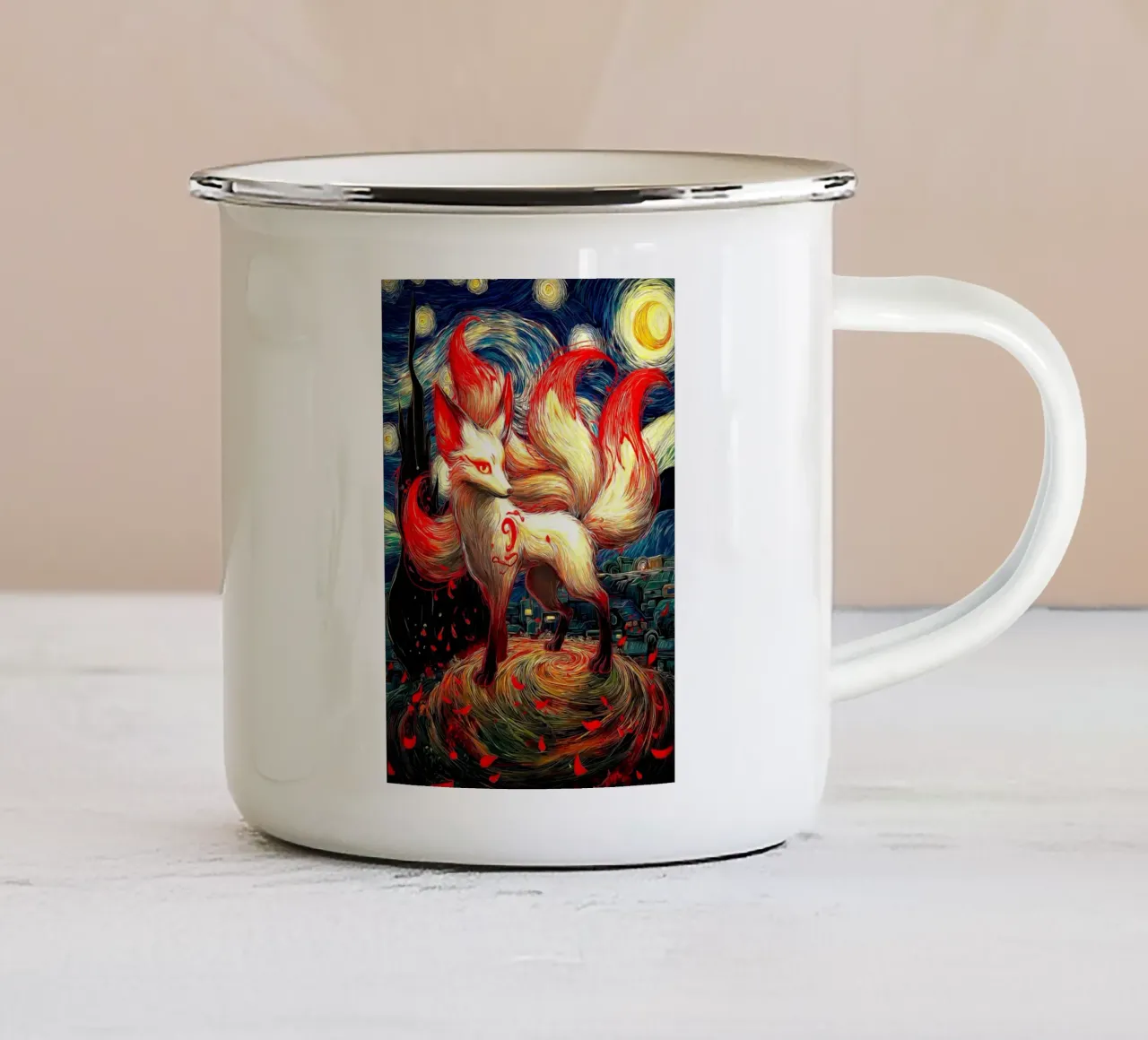 Volpe a nove code tazza in smalto da Fleur de Lys