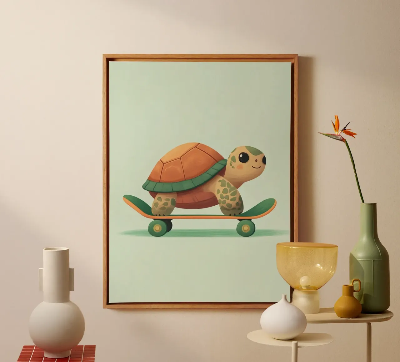 Skateboarding Turtle canvas van wonderfolk