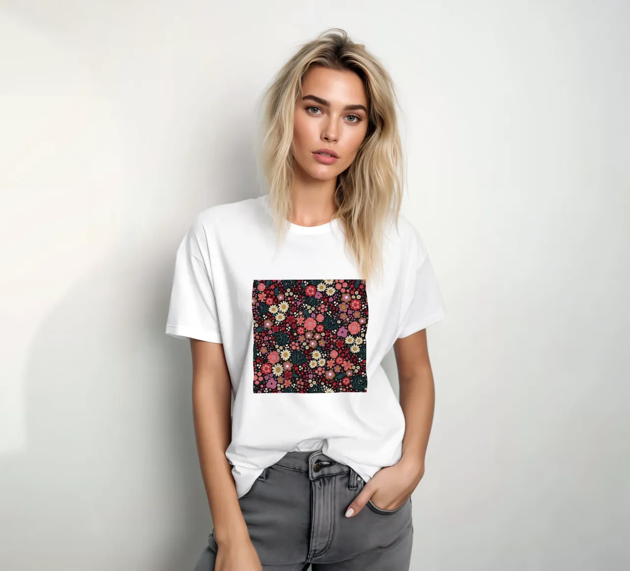 Semplice modello di fiori disegnato a mano t-shirt da gulsengunel
