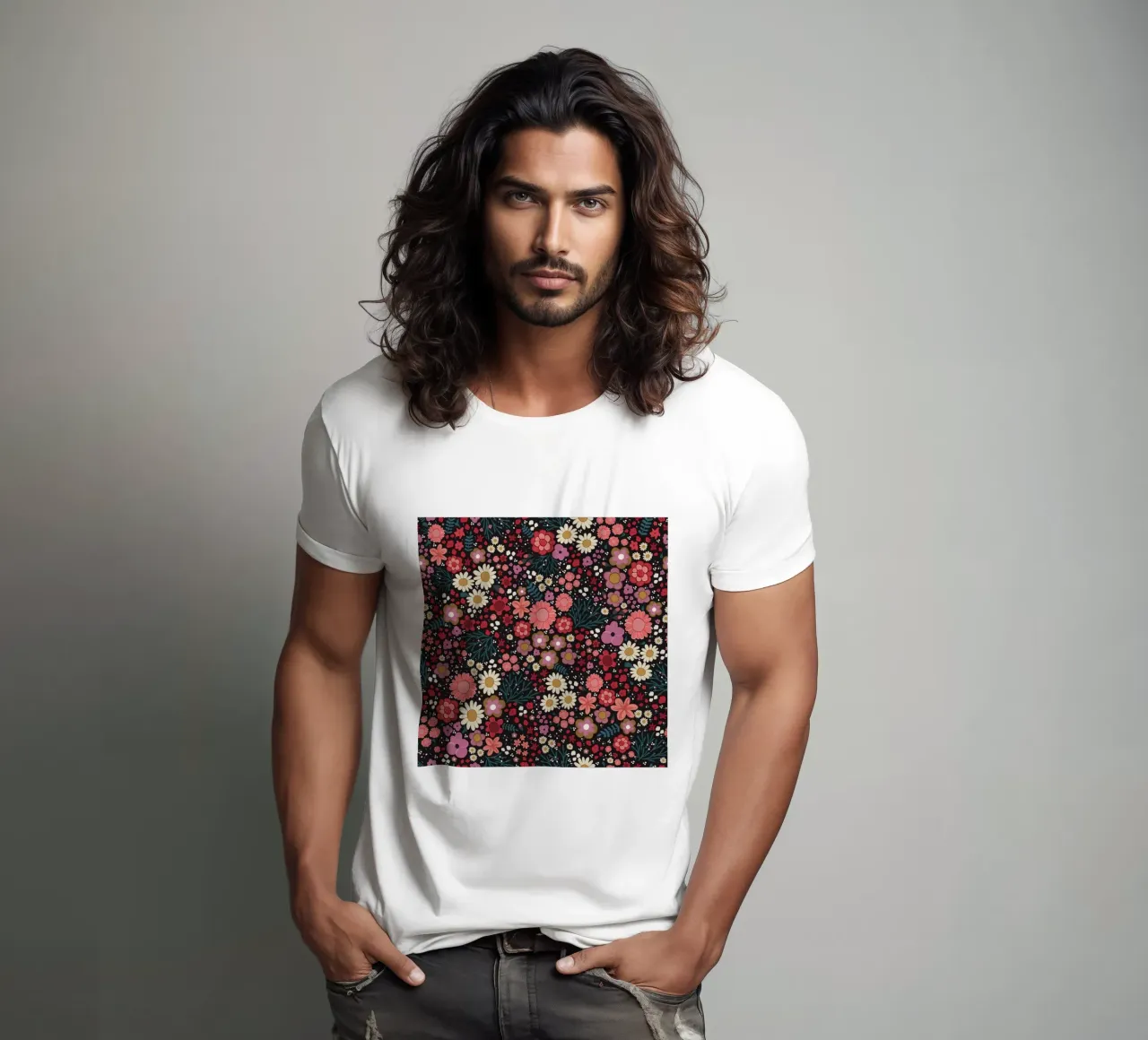 Semplice modello di fiori disegnato a mano t-shirt da gulsengunel
