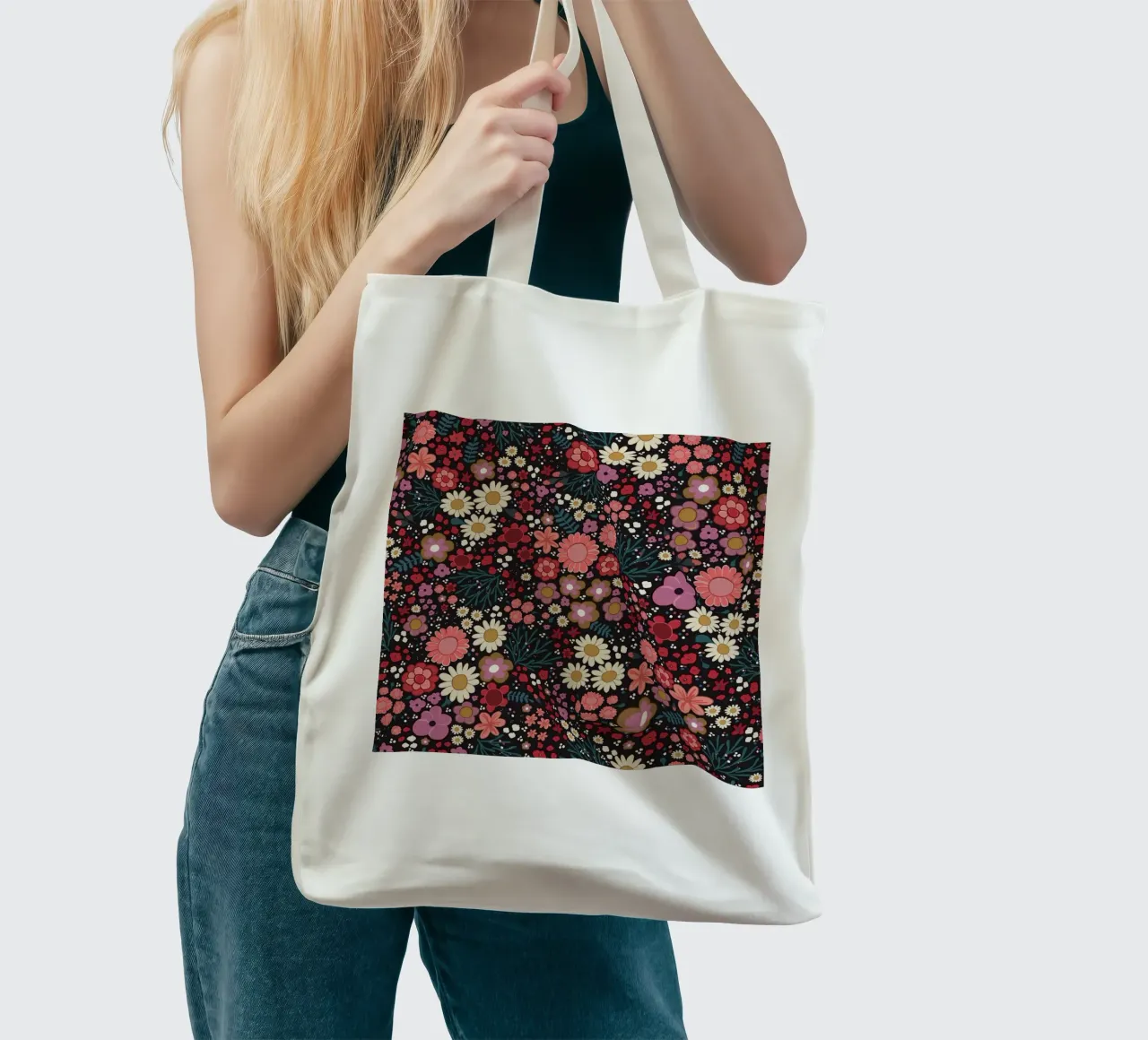 Semplice modello di fiori disegnato a mano borsa in juta da gulsengunel
