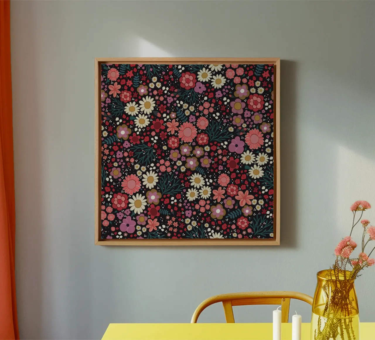 Semplice modello di fiori disegnato a mano tela con Cornice a cassetta da gulsengunel