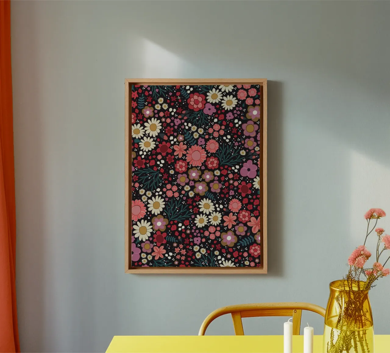 Hand drawn floral pattern minimal boho botanical art canvas by gulsengunel