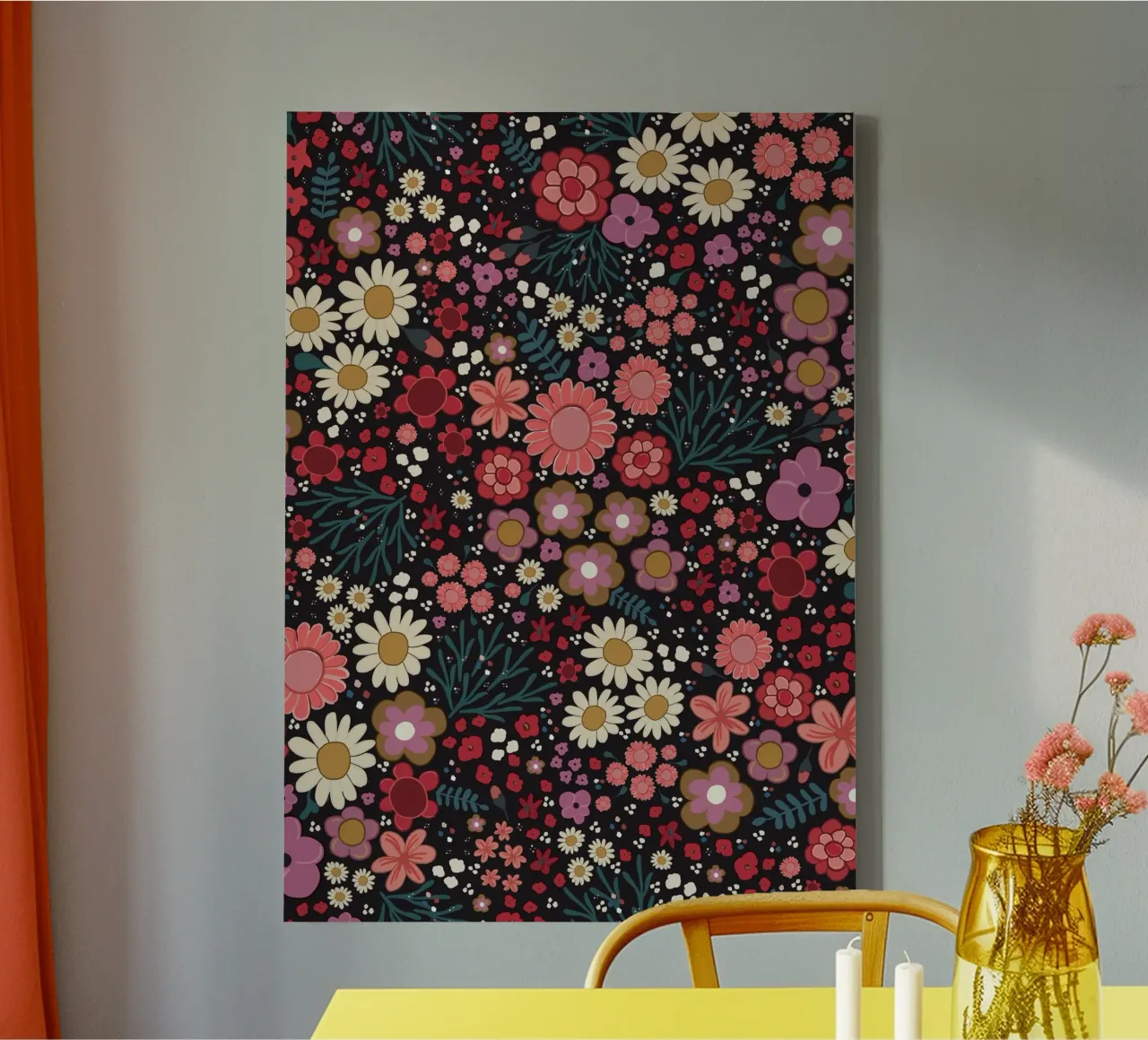 Hand drawn floral pattern minimal boho botanical art canvas by gulsengunel