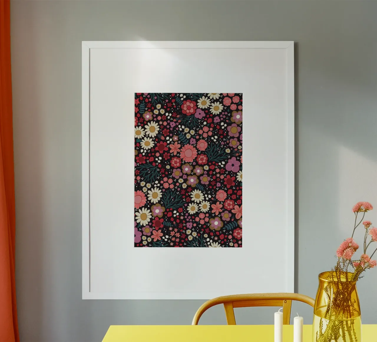 Hand drawn floral pattern minimal boho botanical art hahnemühle by gulsengunel