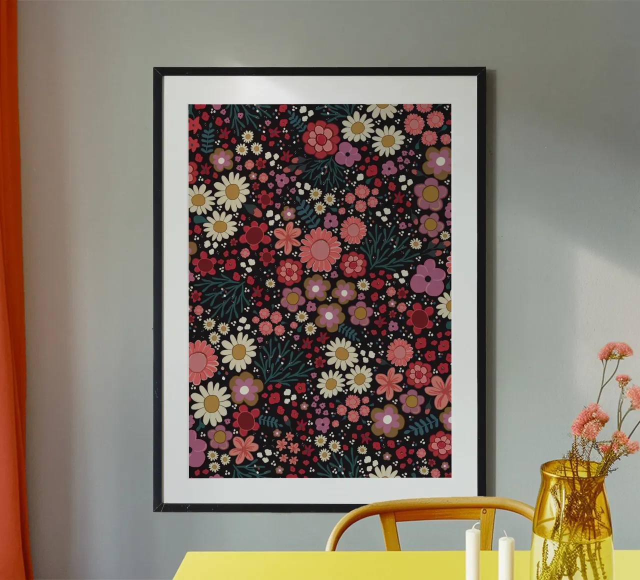 Hand drawn floral pattern minimal boho botanical art hahnemühle by gulsengunel