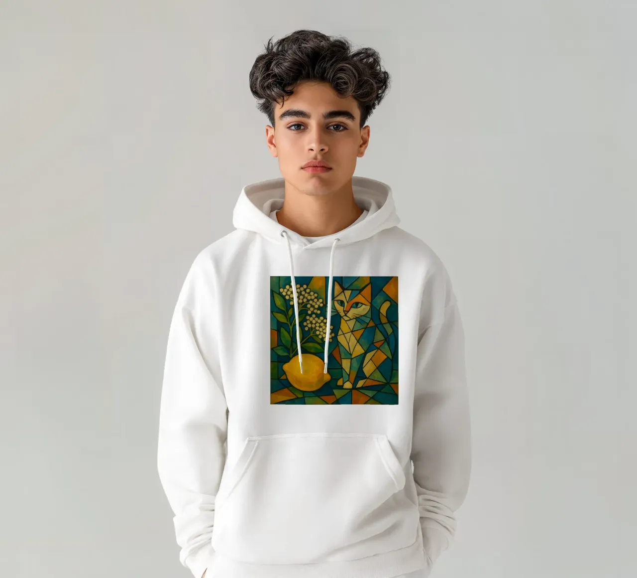 Elderflower Lemon Cat – Cubist Composition felpa con cappuccio da LemonCat Studio
