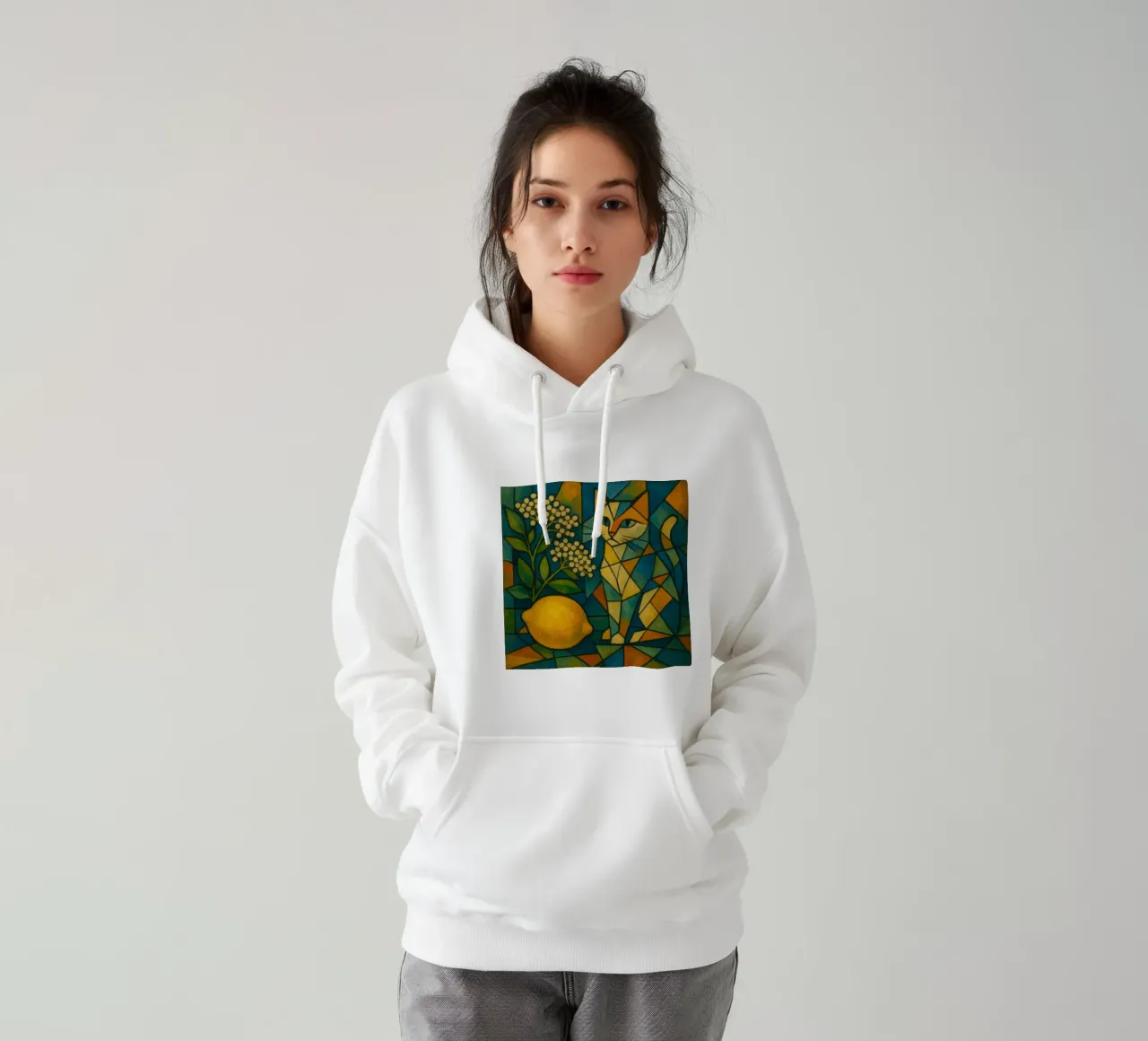 Elderflower Lemon Cat – Cubist Composition felpa con cappuccio da LemonCat Studio