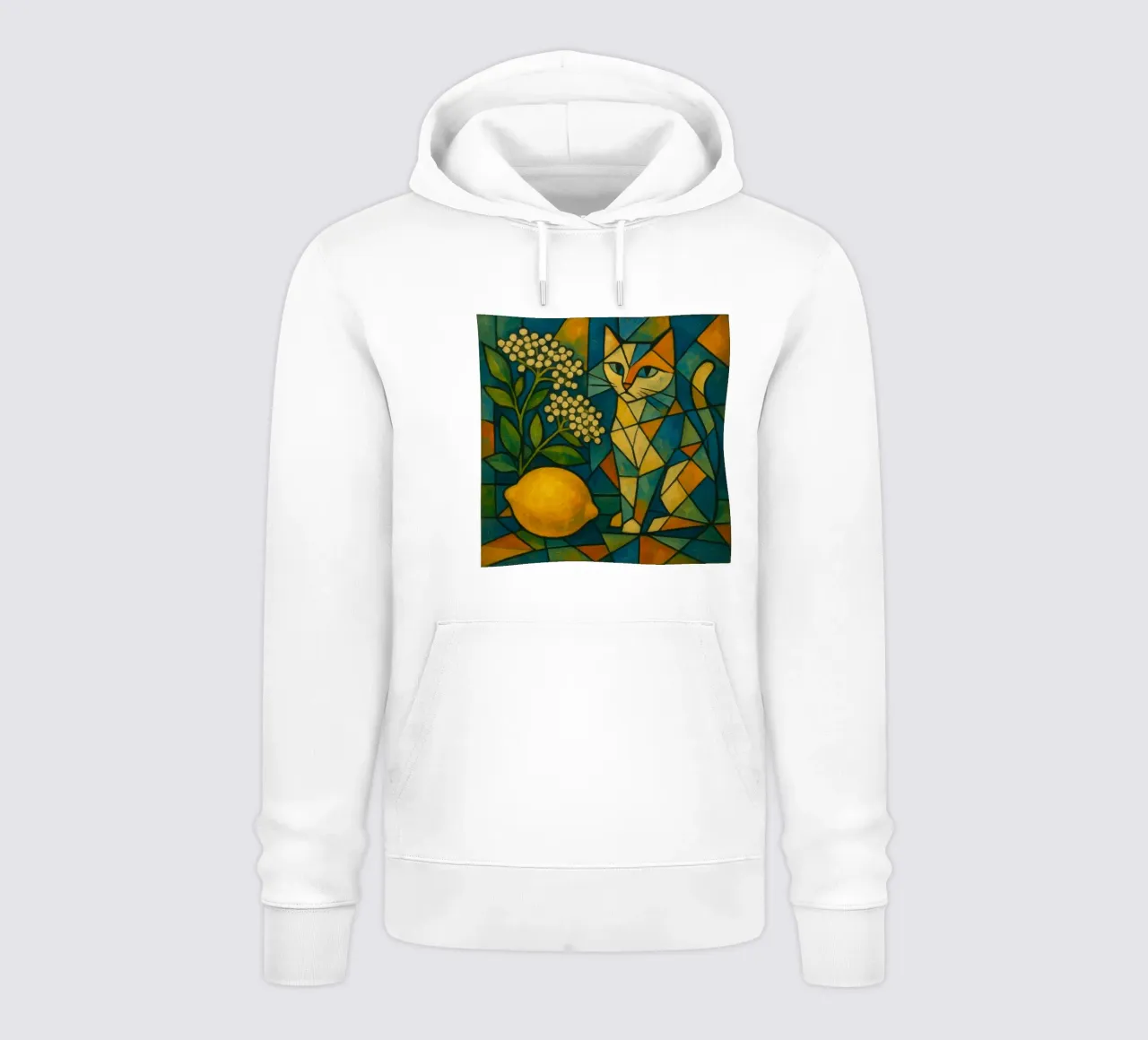 Elderflower Lemon Cat – Cubist Composition felpa con cappuccio da LemonCat Studio