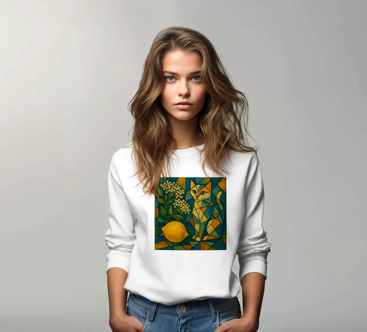 Elderflower Lemon Cat – Cubist Composition felpa da LemonCat Studio