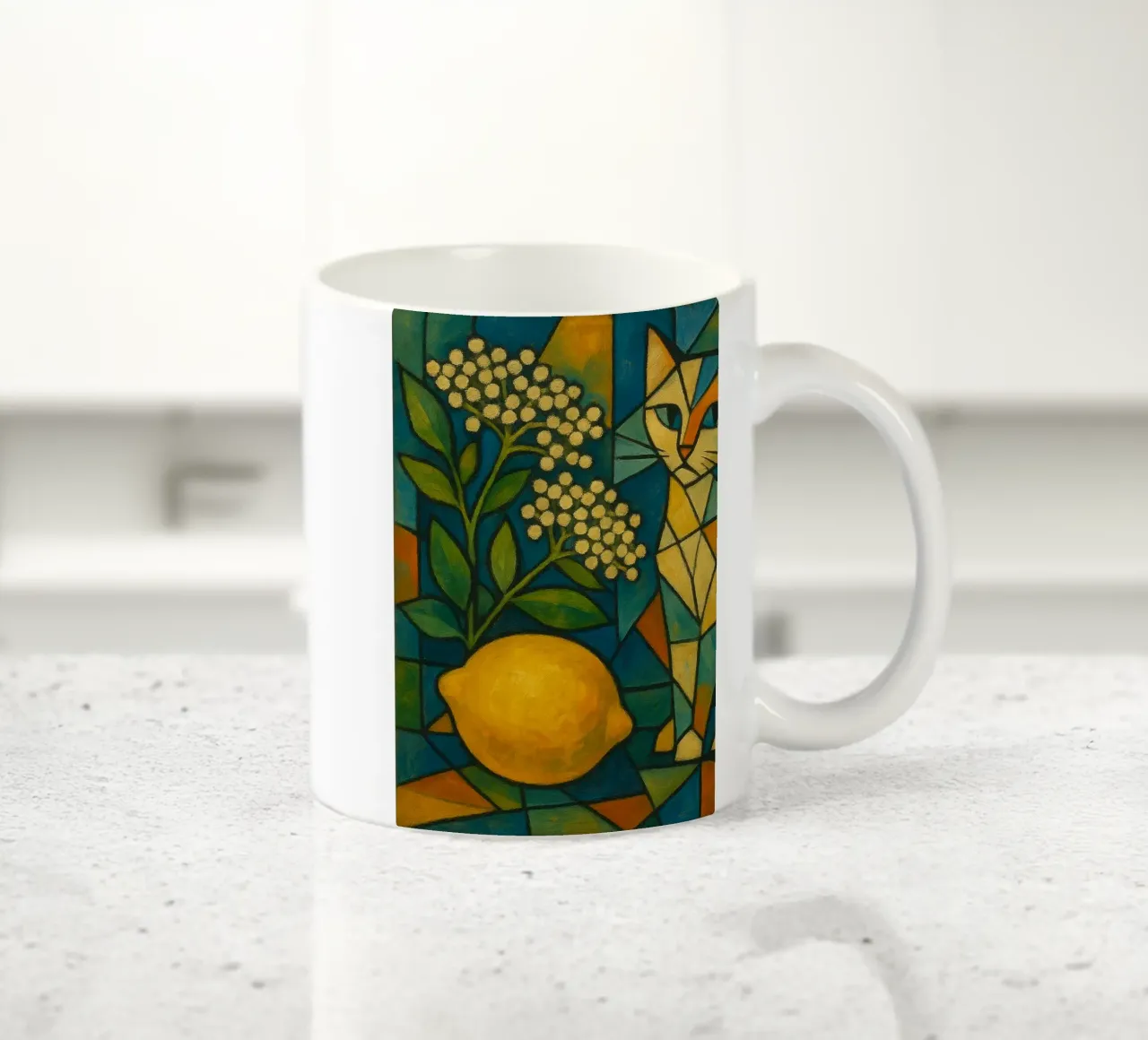 Elderflower Lemon Cat – Cubist Composition tazza in ceramica da LemonCat Studio