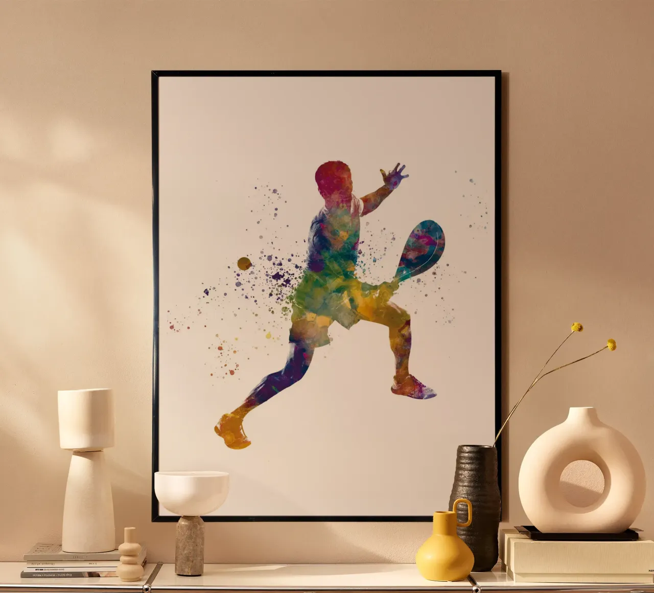 Giocatore di padel ad acquerello poster con telaio in legno da ⚽ Sports Pulse
