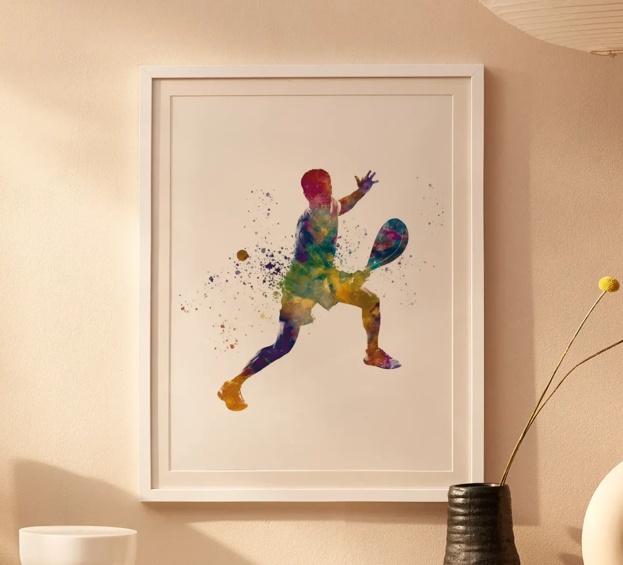 Giocatore di padel ad acquerello poster con telaio in legno da ⚽ Sports Pulse