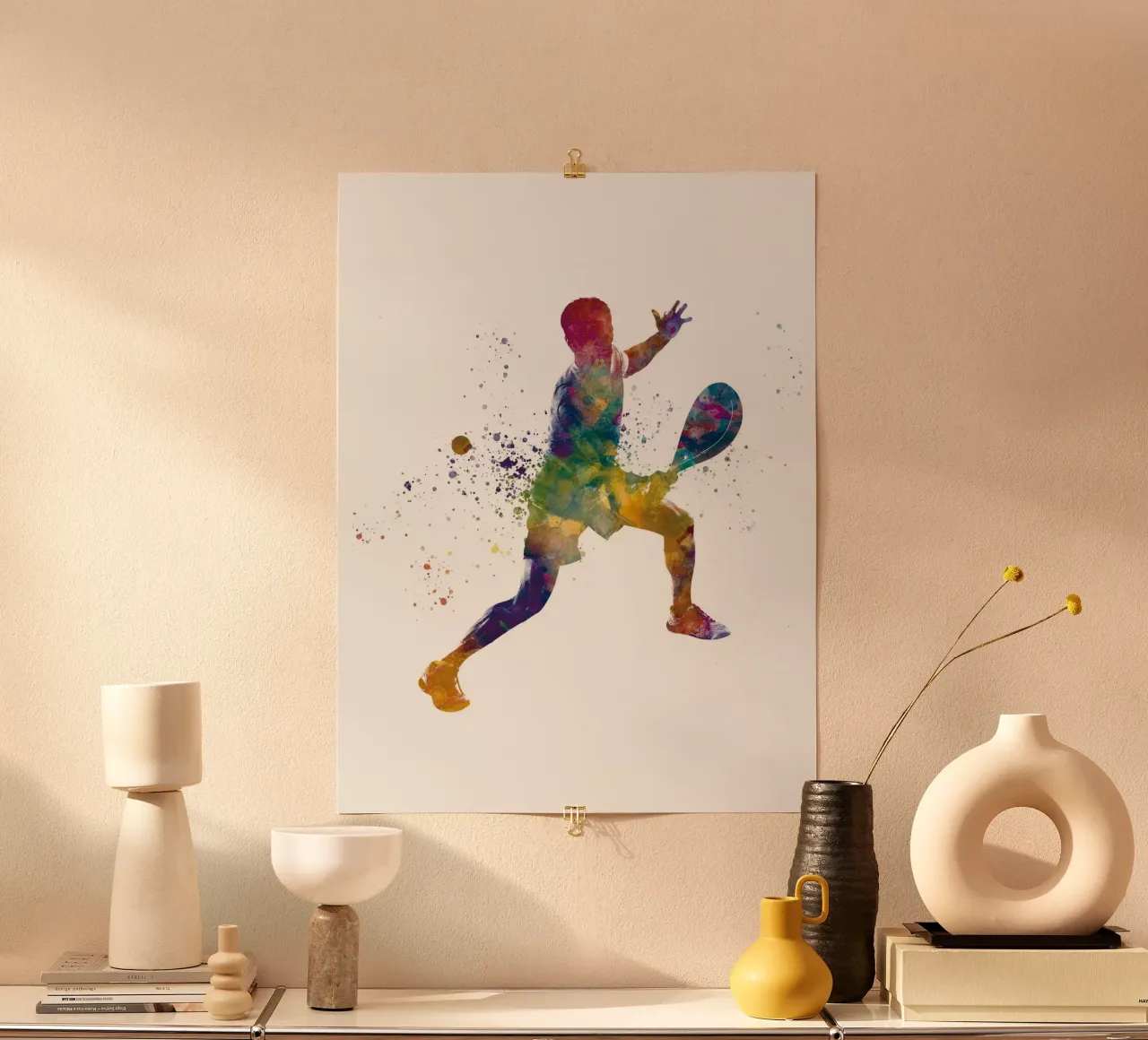 Giocatore di padel ad acquerello poster con telaio in legno da ⚽ Sports Pulse