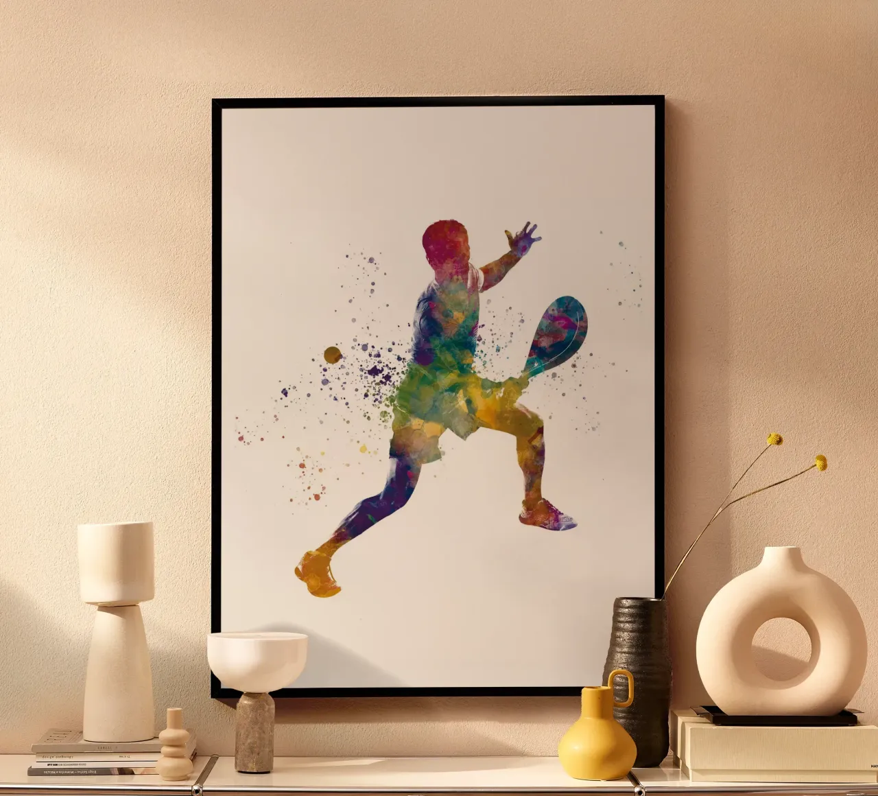 Giocatore di padel ad acquerello poster con telaio in legno da ⚽ Sports Pulse