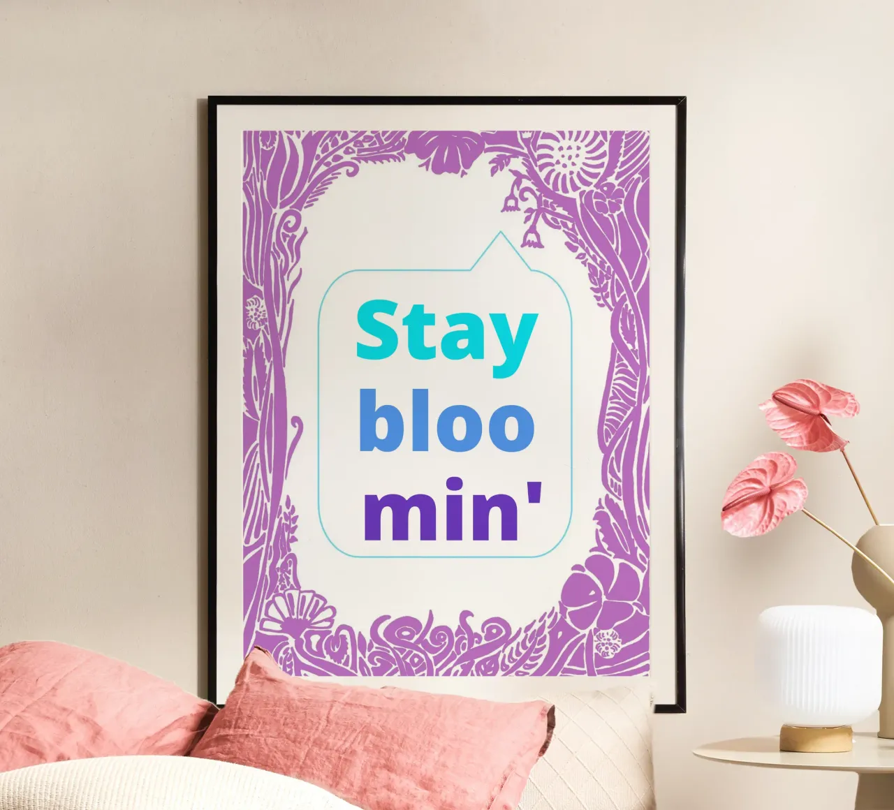 Stay bloomin' - Speaking Flower poster con telaio in legno da PaperLine Art