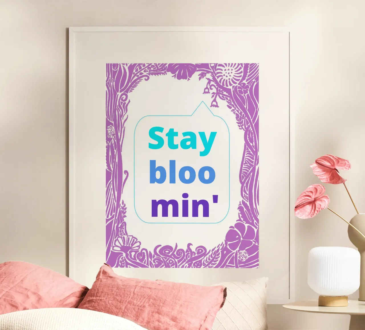 Stay bloomin' - Speaking Flower poster con telaio in legno da PaperLine Art