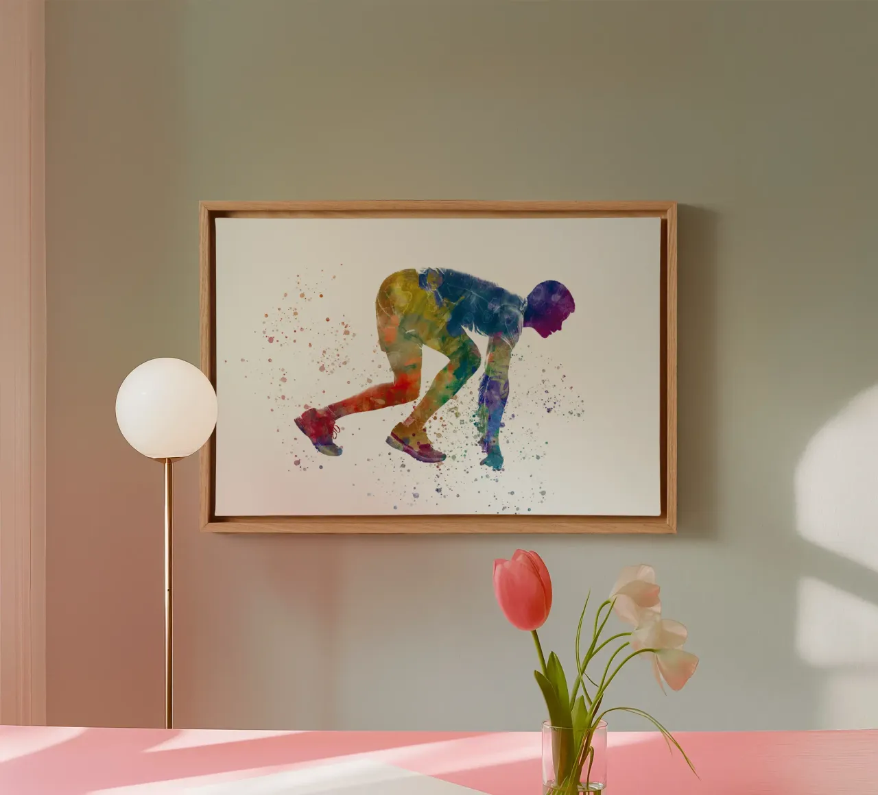 Atleta corridore in acquerello tela con Cornice a cassetta da ⚽ Sports Pulse