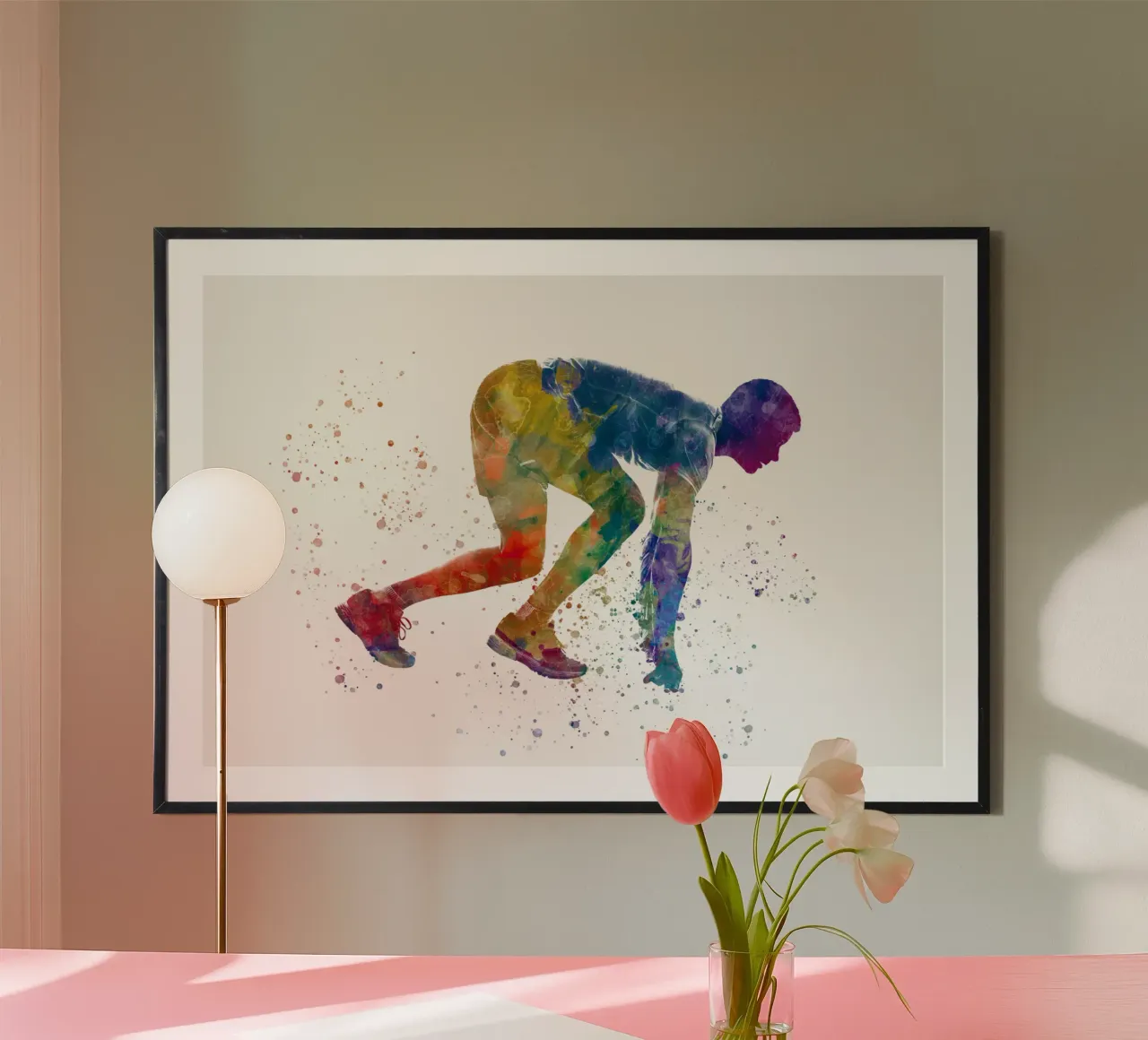 Atleta corridore in acquerello poster con telaio in alluminio da ⚽ Sports Pulse