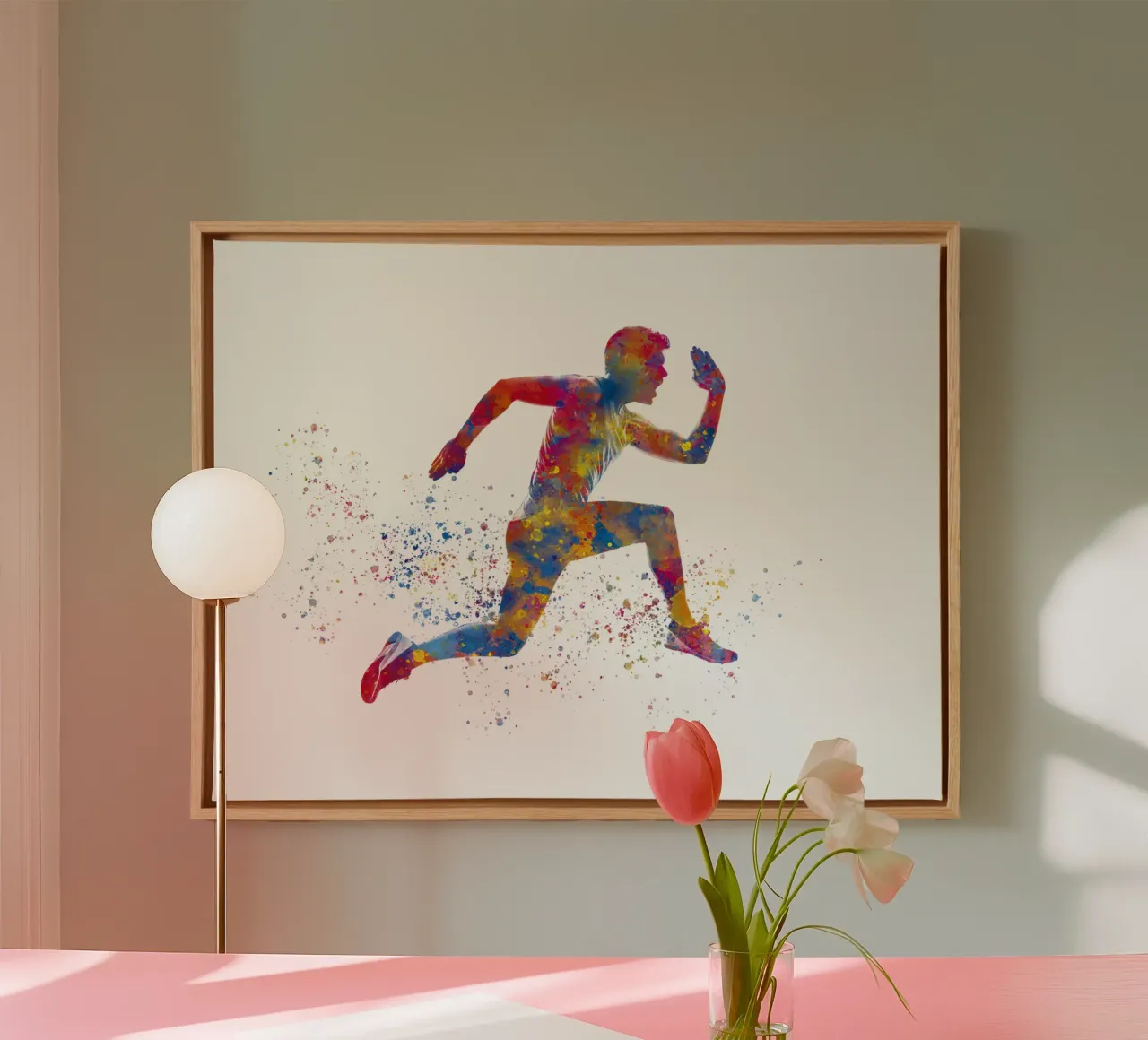 Atleta corridore in acquerello tela con Cornice a cassetta da ⚽ Sports Pulse