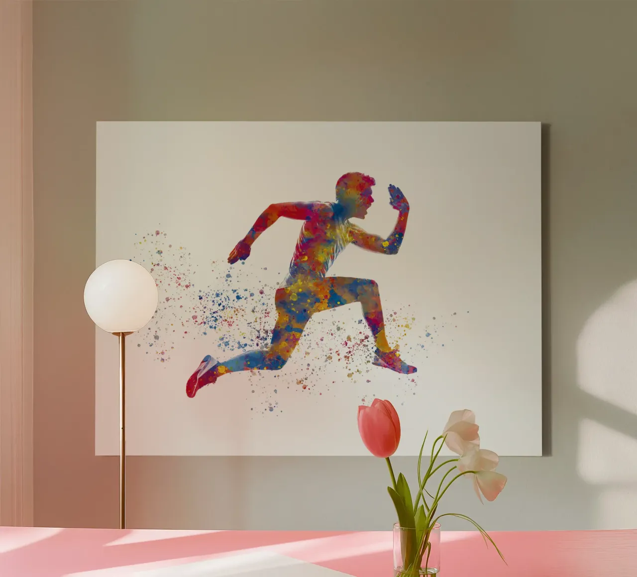 Atleta corridore in acquerello tela con Cornice a cassetta da ⚽ Sports Pulse