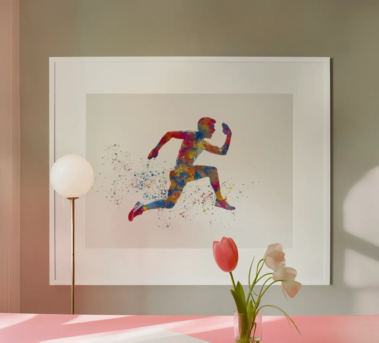 Atleta corridore in acquerello poster con telaio in alluminio da ⚽ Sports Pulse