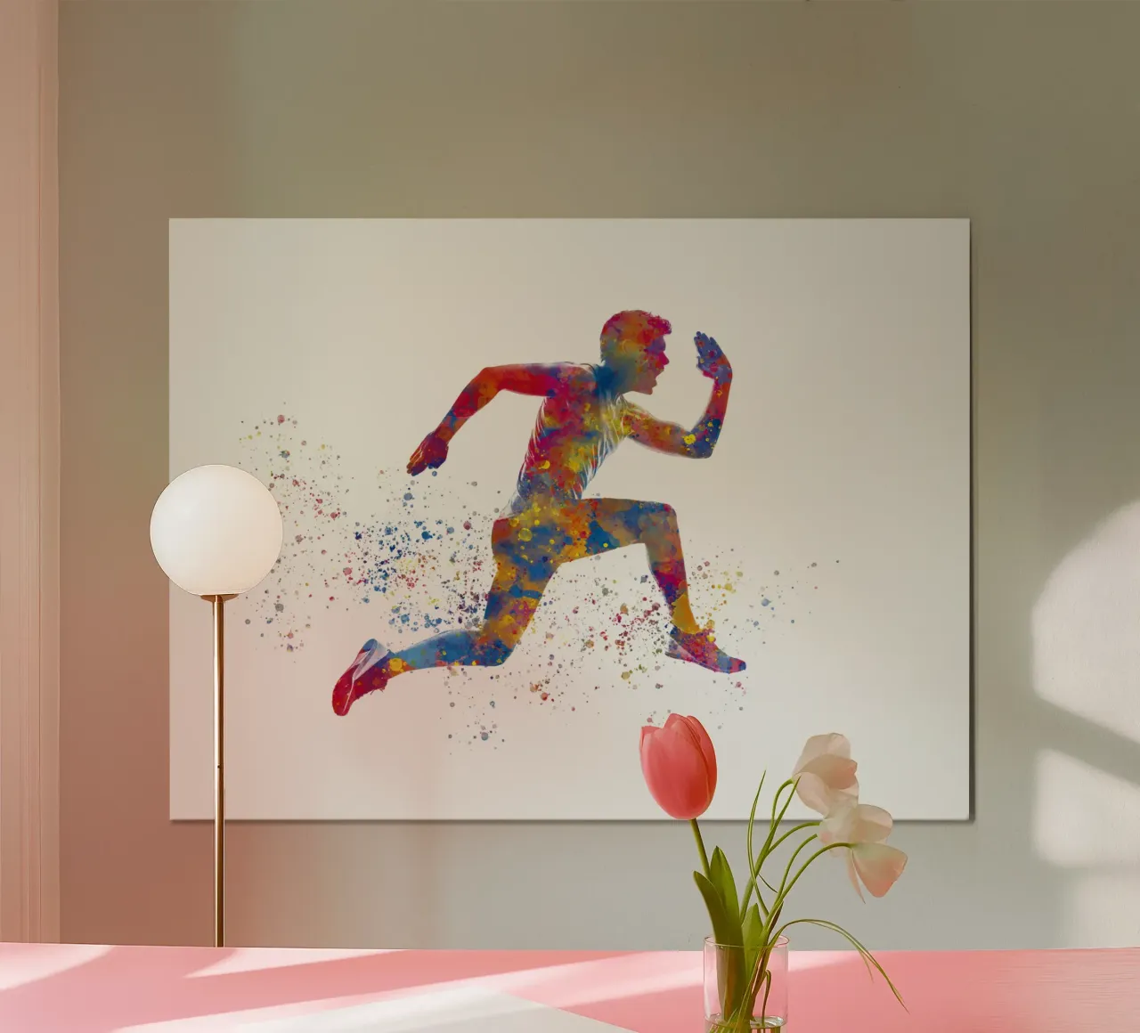 Atleta corridore in acquerello poster con telaio in alluminio da ⚽ Sports Pulse