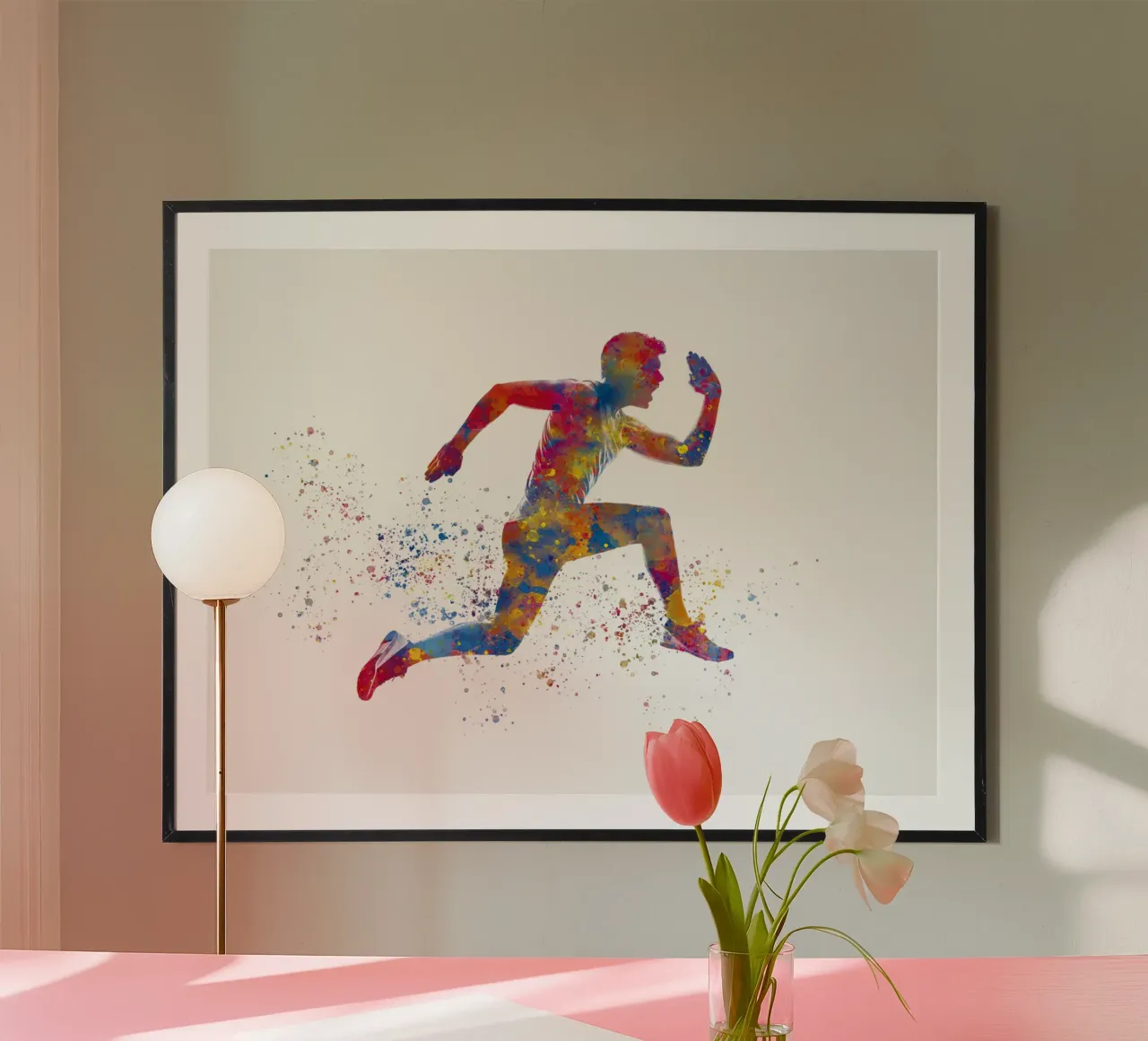 Atleta corridore in acquerello poster con telaio in alluminio da ⚽ Sports Pulse