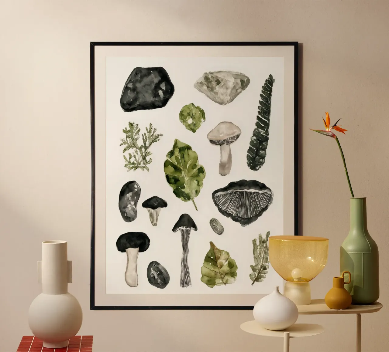 Minerali e miceli 3 poster con telaio in legno da Luke Wilder Studio