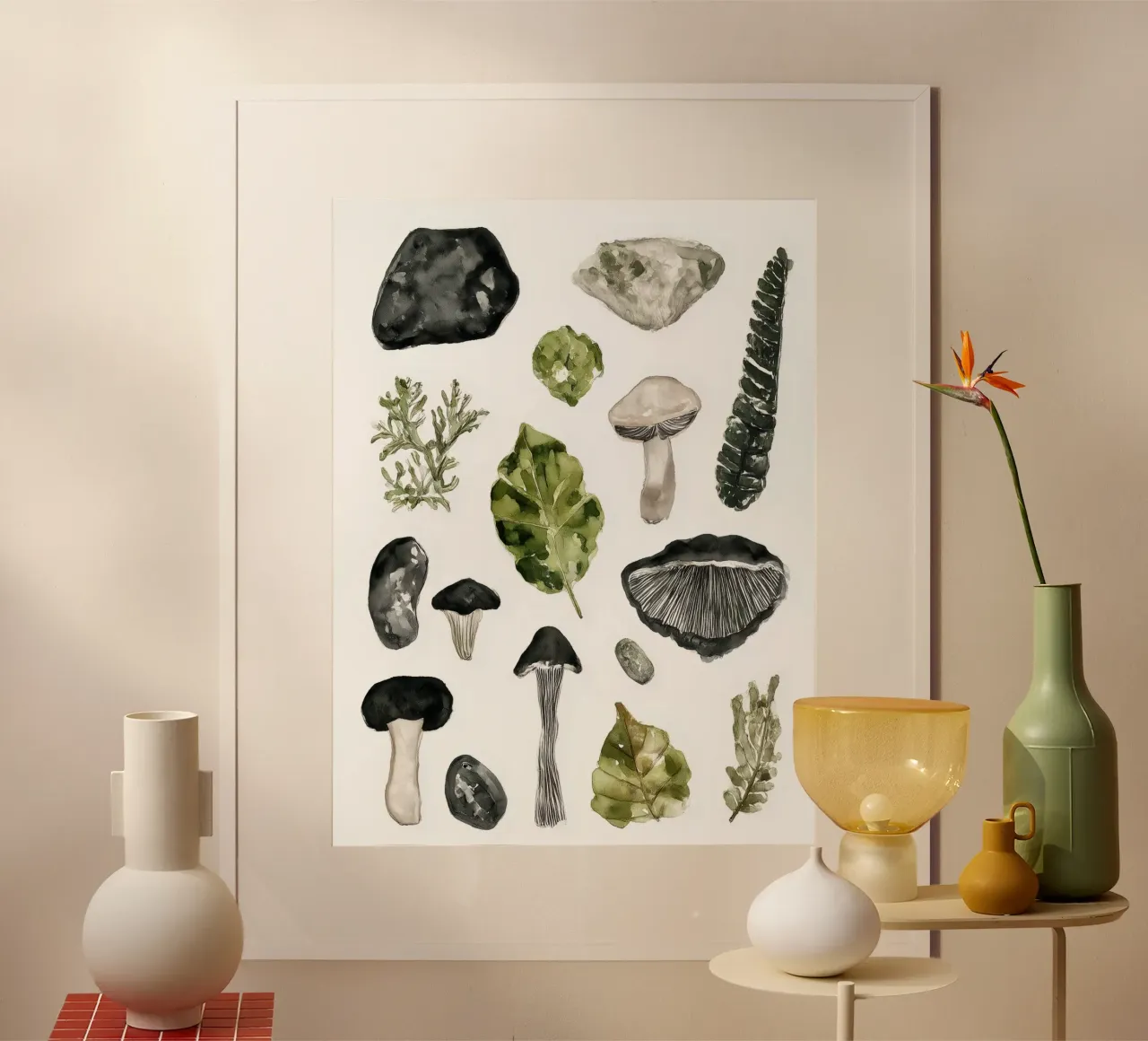Minerali e miceli 3 poster con telaio in legno da Luke Wilder Studio