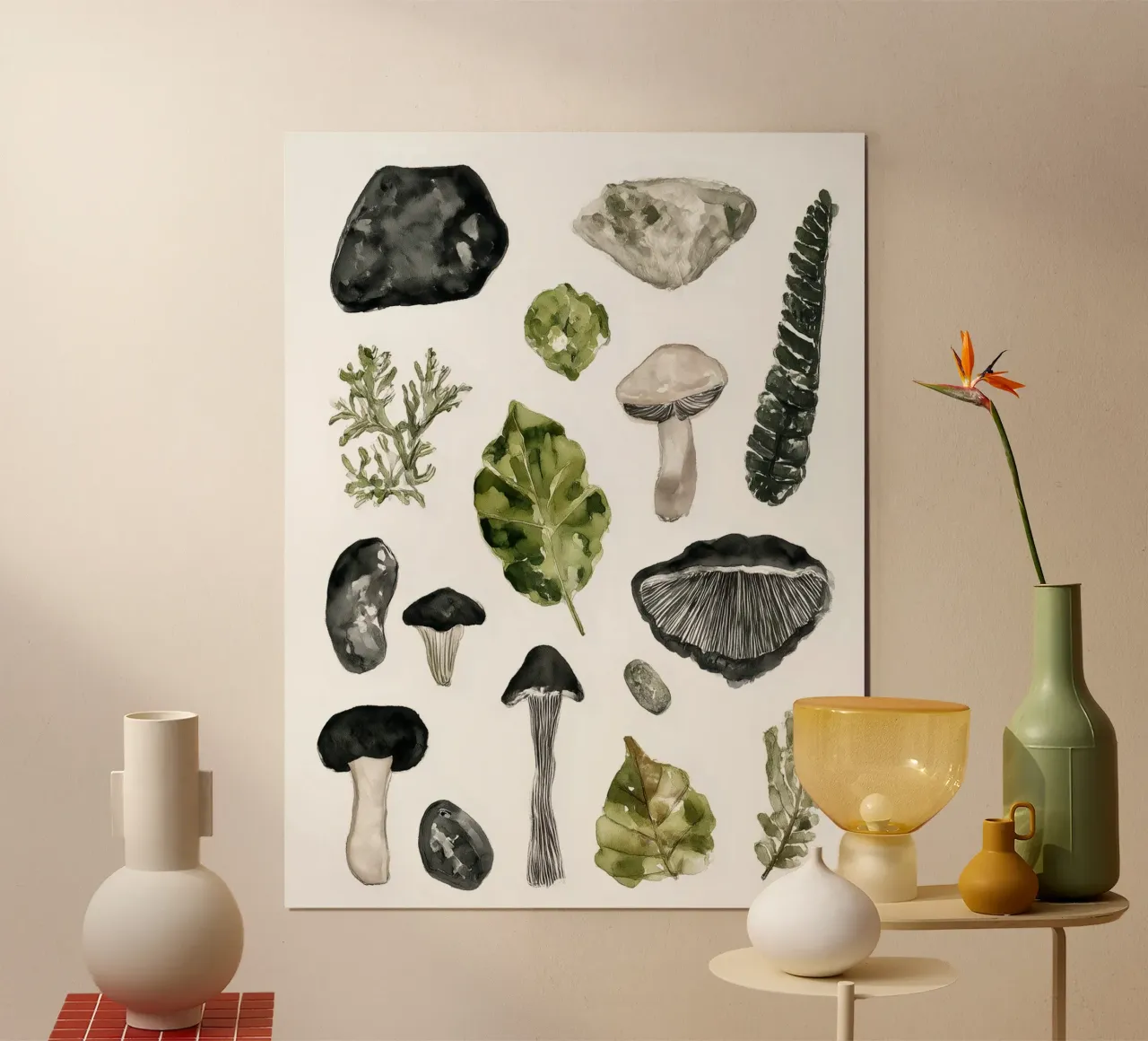 Minerali e miceli 3 poster con telaio in legno da Luke Wilder Studio