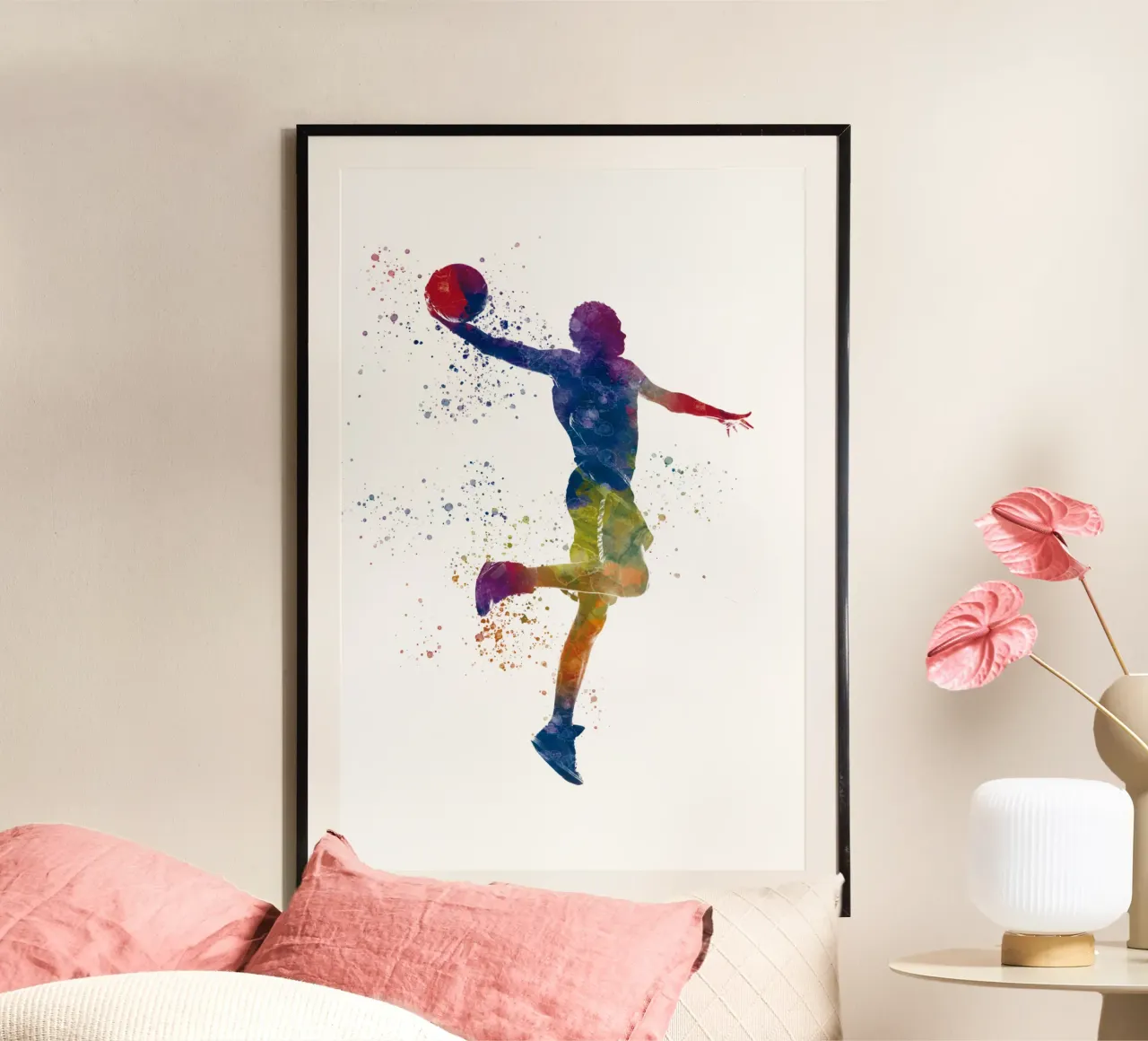 Atleta corridore in acquerello poster con telaio in legno da ⚽ Sports Pulse