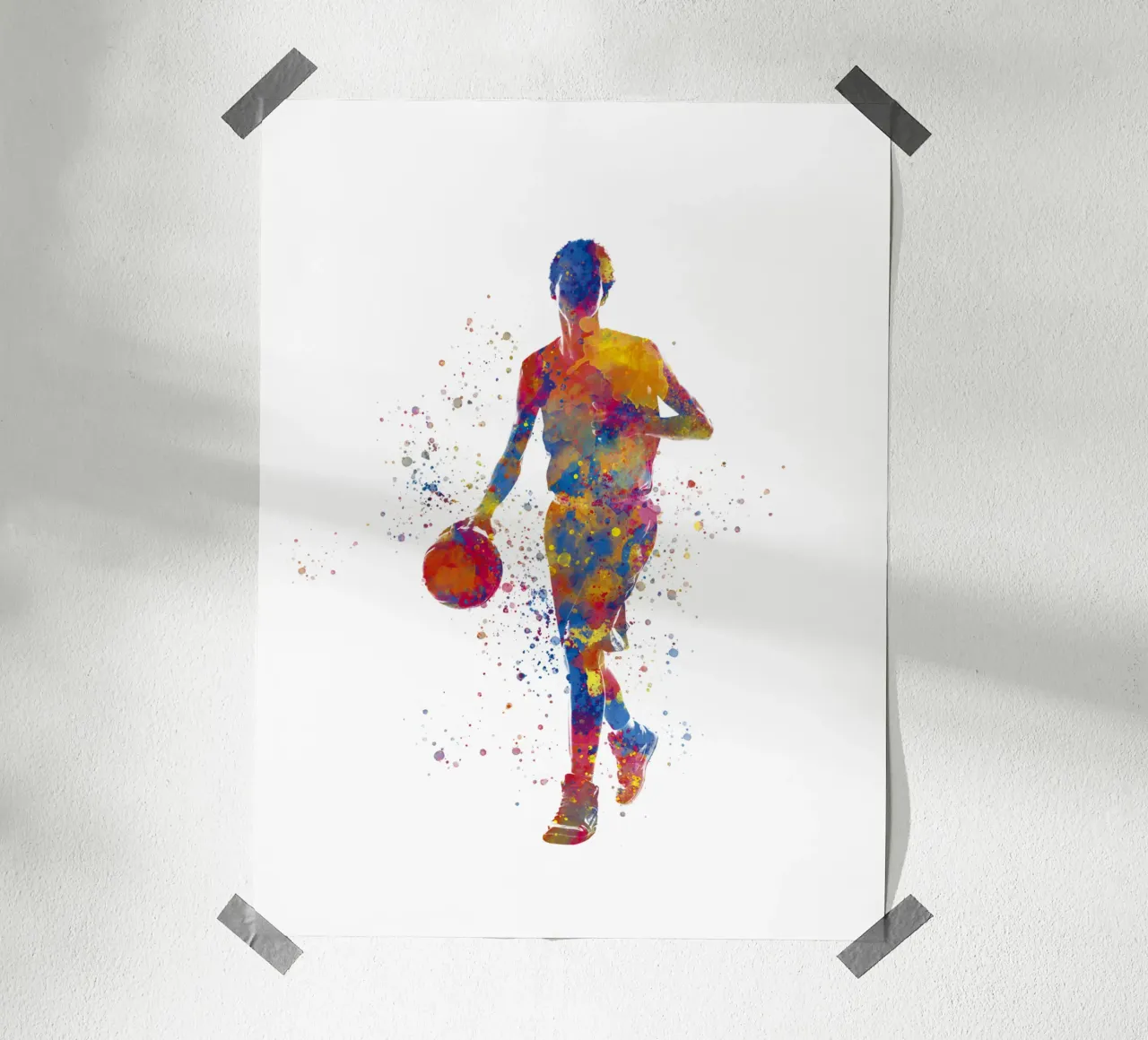 Giocatore di basket ad acquerello poster con telaio in plastica da ⚽ Sports Pulse