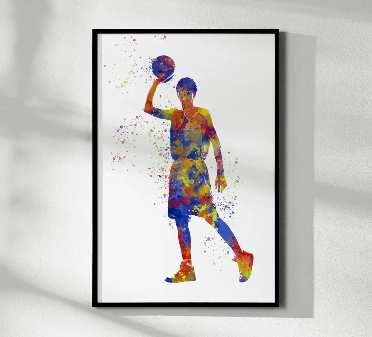 Giocatore di basket ad acquerello poster con telaio in legno da ⚽ Sports Pulse