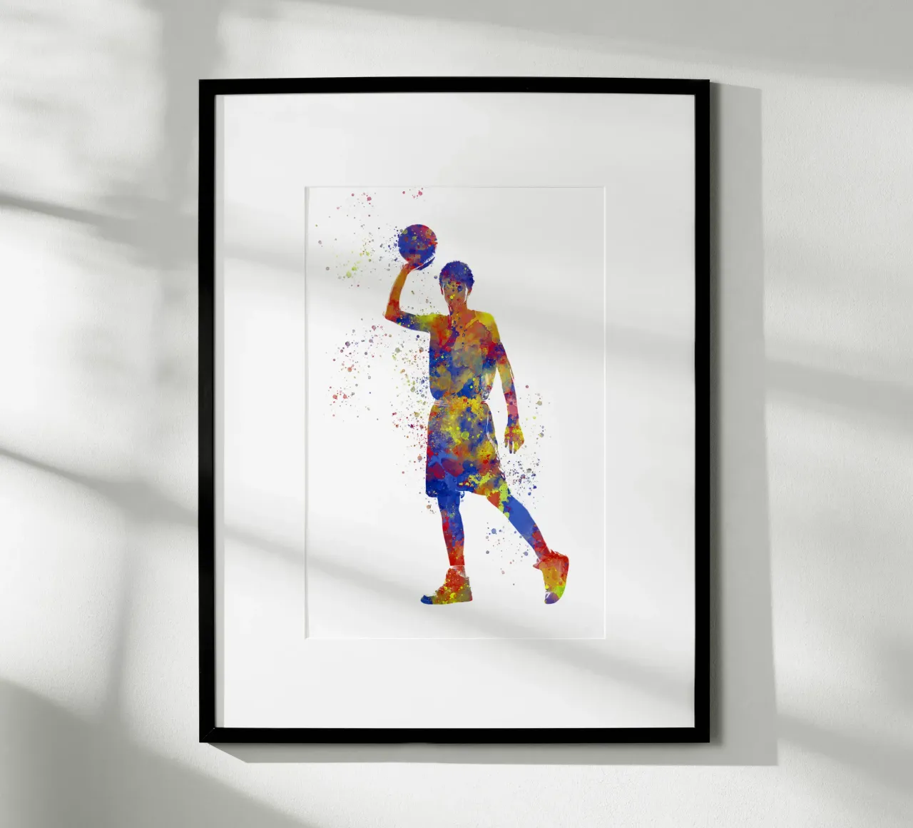 Giocatore di basket ad acquerello poster con telaio in legno da ⚽ Sports Pulse