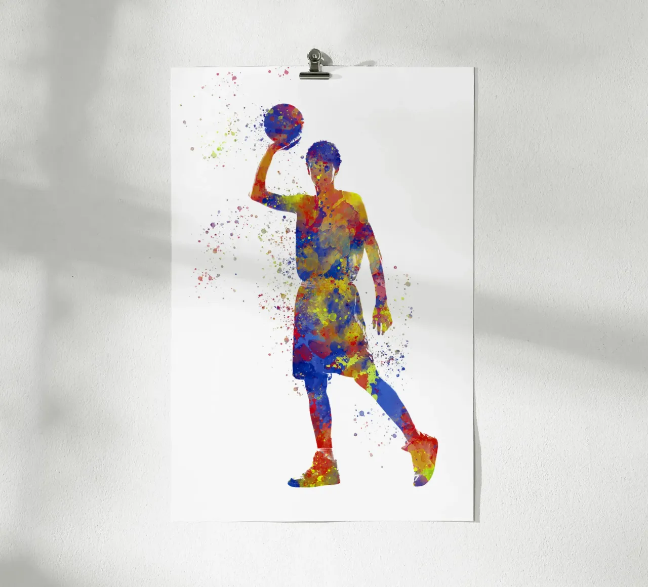 Giocatore di basket ad acquerello poster con telaio in legno da ⚽ Sports Pulse