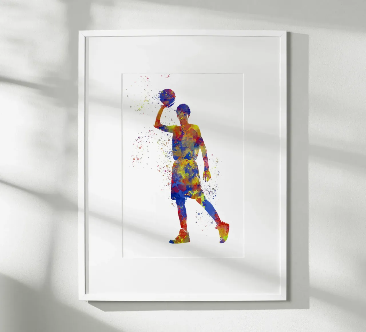 Giocatore di basket ad acquerello poster con telaio in legno da ⚽ Sports Pulse
