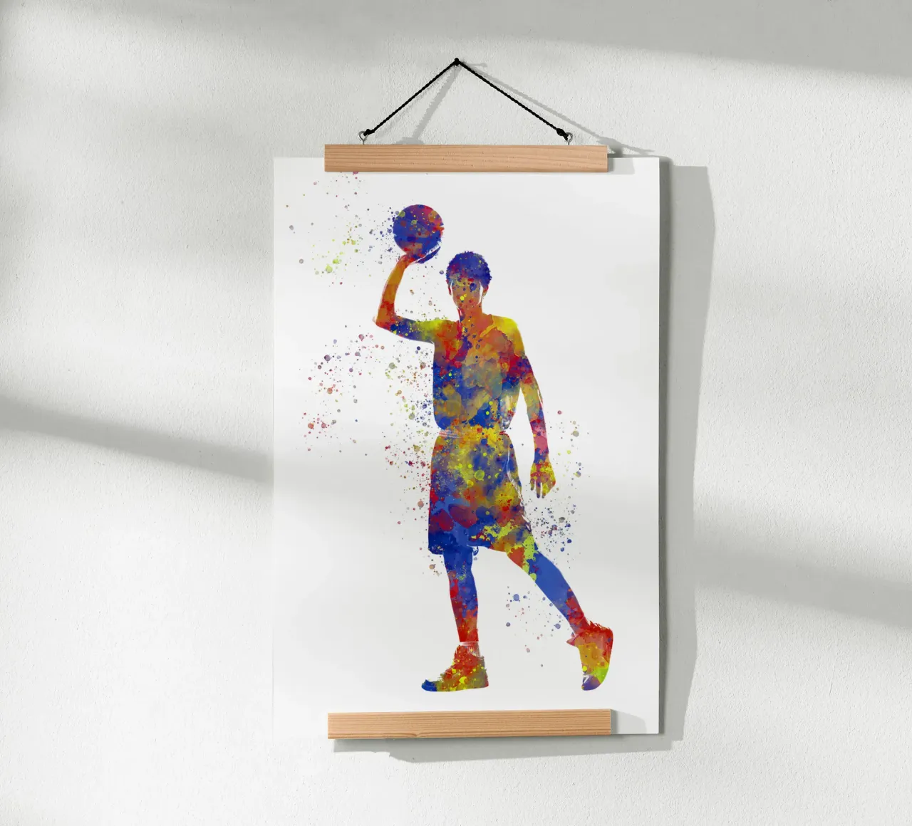 Giocatore di basket ad acquerello poster con telaio in legno da ⚽ Sports Pulse