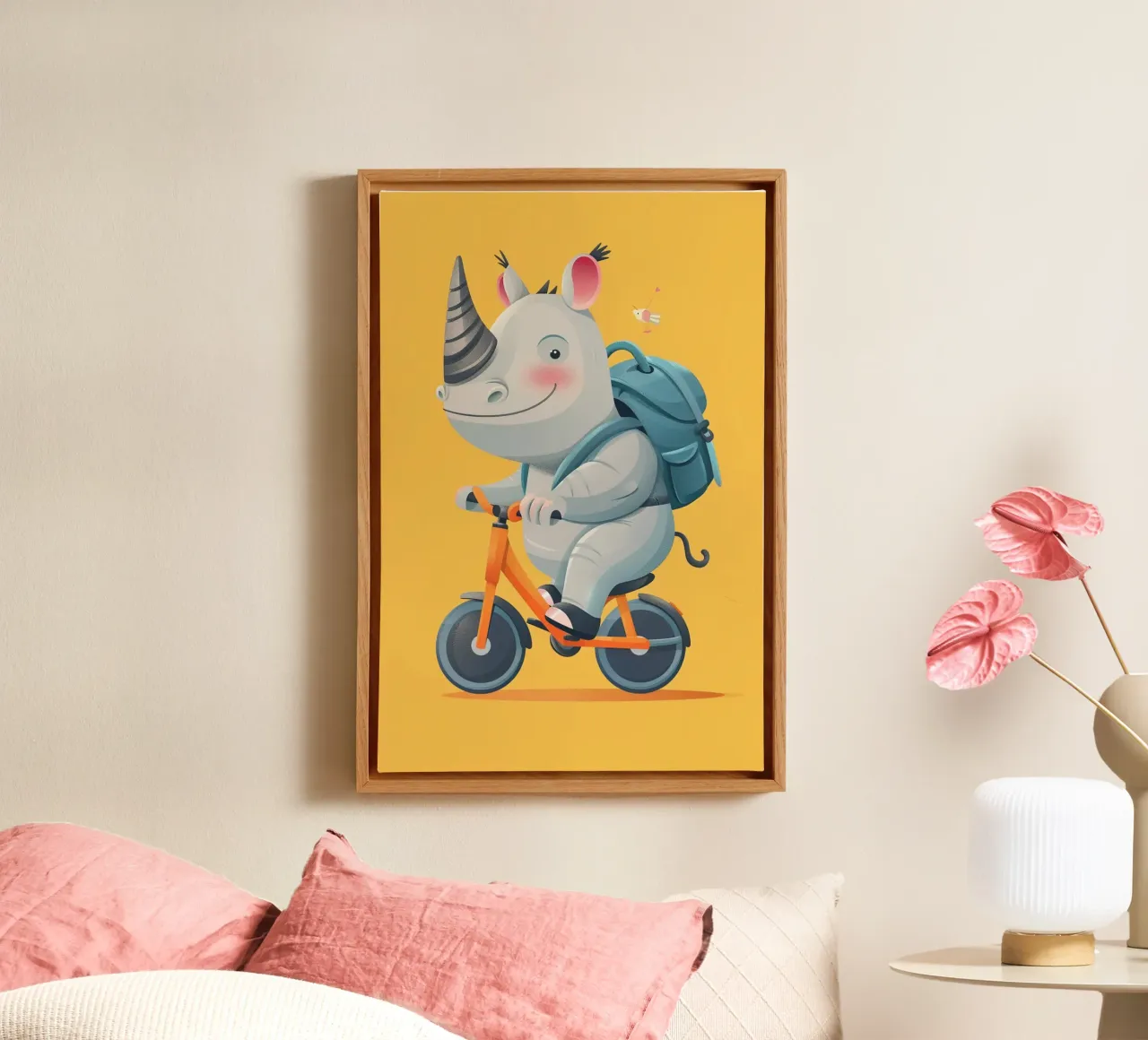 The Adventurous Rhino canvas met Baklijst van wonderfolk