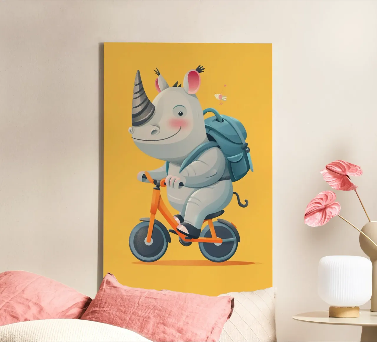 The Adventurous Rhino canvas met Baklijst van wonderfolk