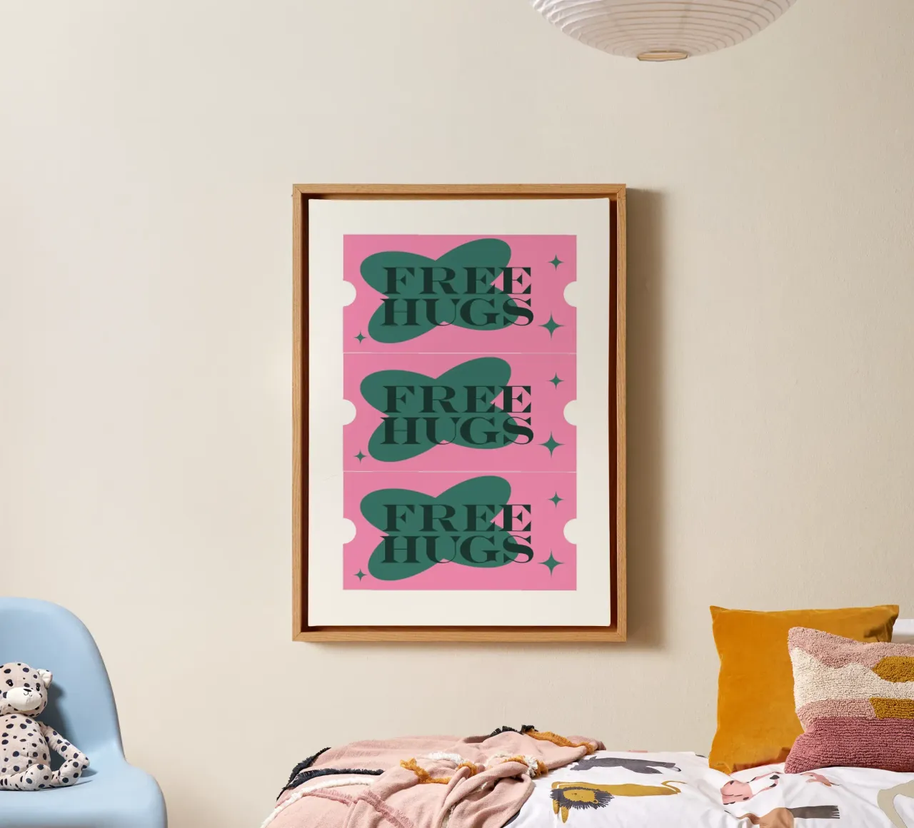 Arte da parete del biglietto Abbracci gratis - Poster digitale in stile Y2K tela con Cornice a cassetta da homdeco