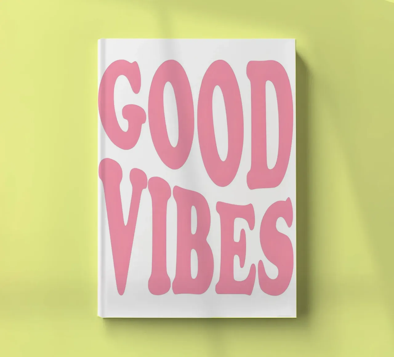 Groovy Good Vibes Poster - Retro Pink Typography Print notebook by homdeco