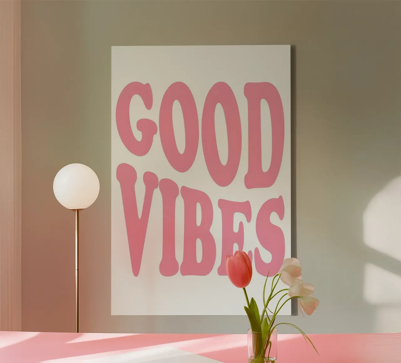 Groovy Good Vibes Poster - Retro Roze Typografie Print canvas met Baklijst van homdeco