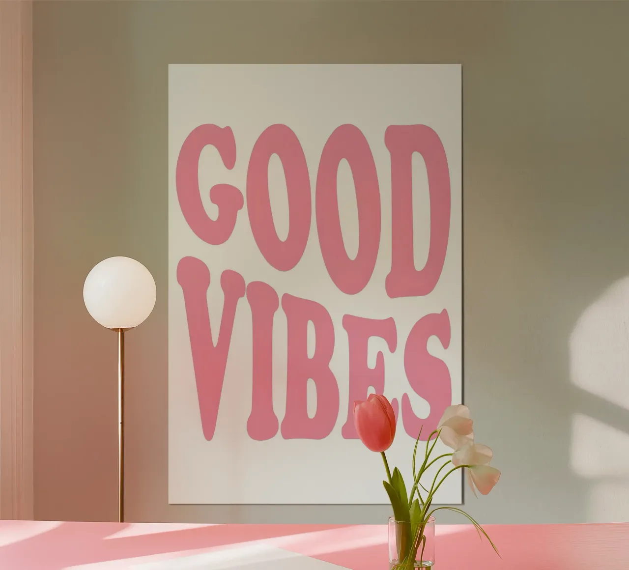 Poster Groovy Good Vibes - Stampa tipografica rosa retrò poster con telaio in alluminio da homdeco