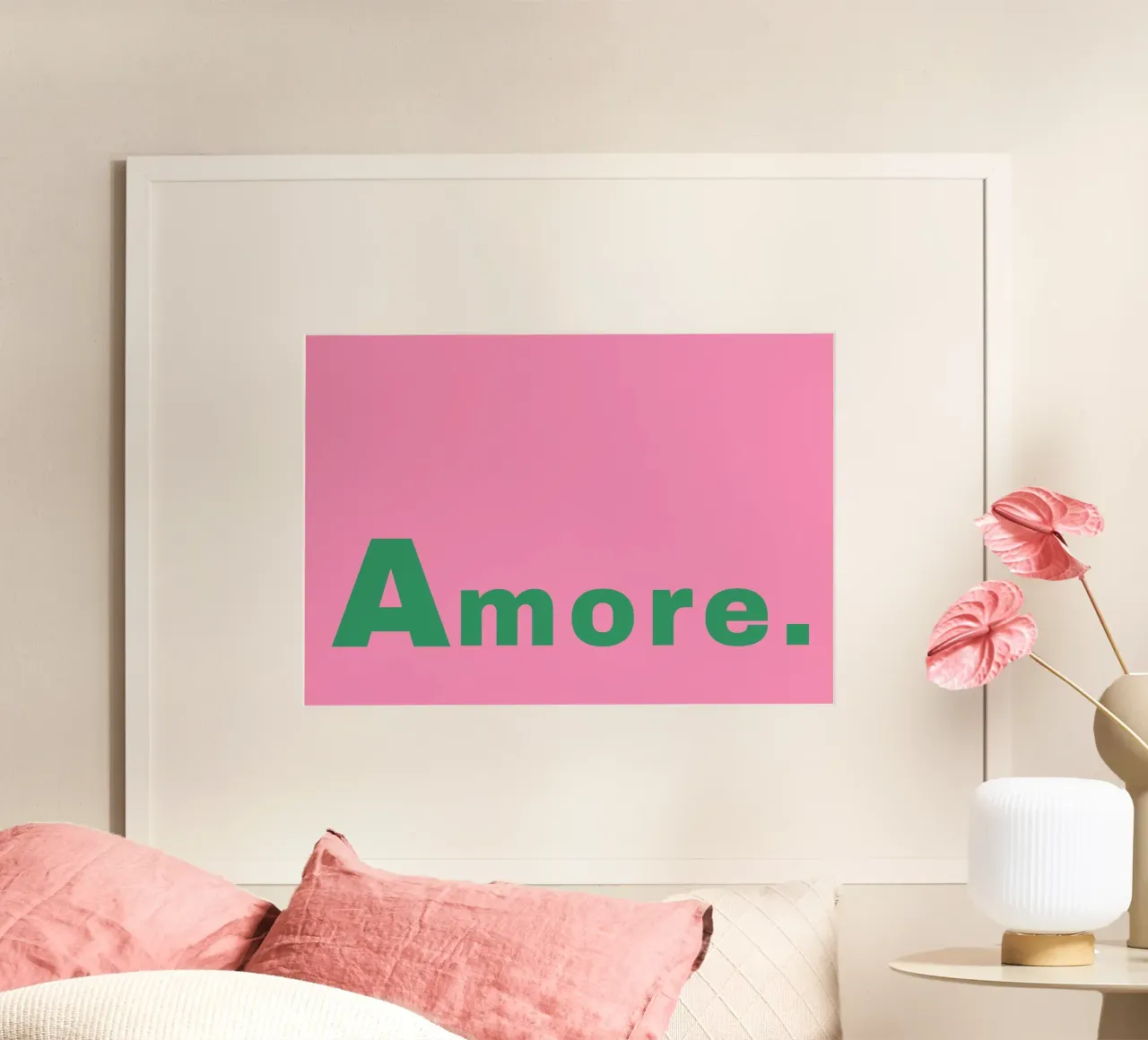 Poster retrò Amore - Arte d'amore minimalista rosa e verde poster con telaio in alluminio da homdeco