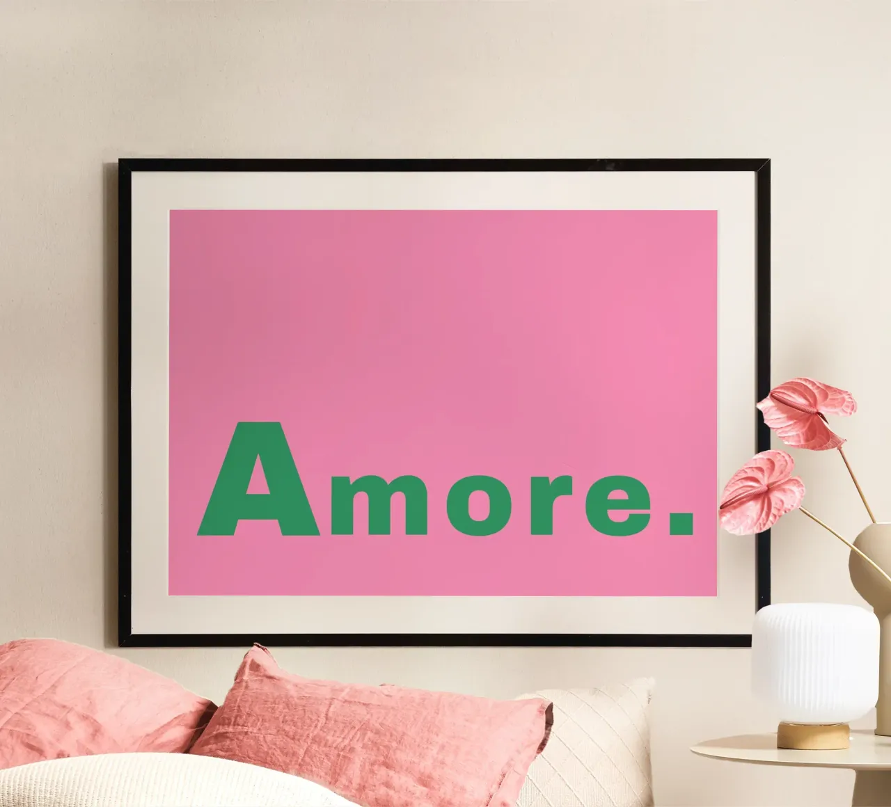 Poster retrò Amore - Arte d'amore minimalista rosa e verde poster con telaio in alluminio da homdeco