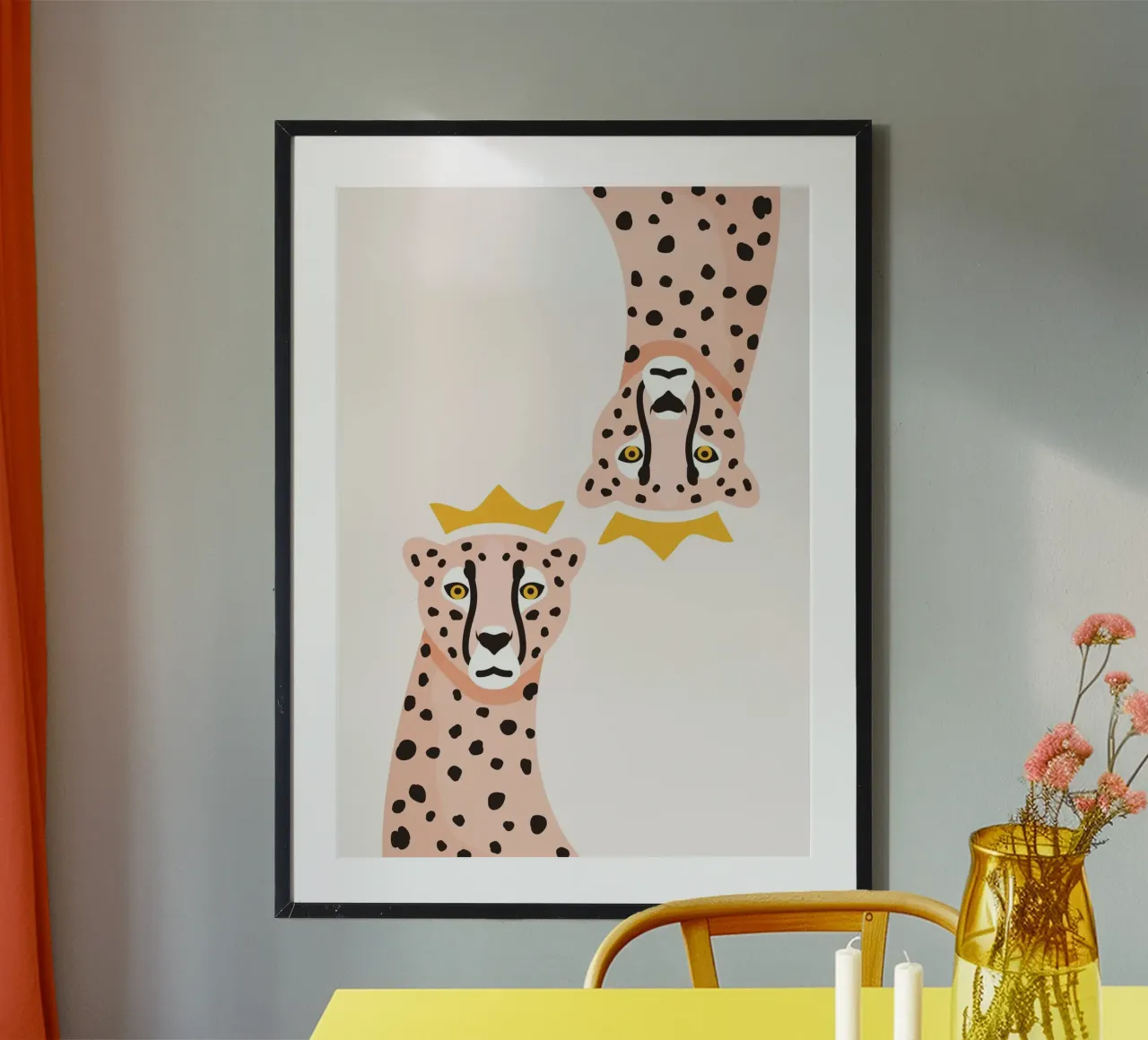 Due leopardi rosa con corona - Arte animale stravagante poster da homdeco