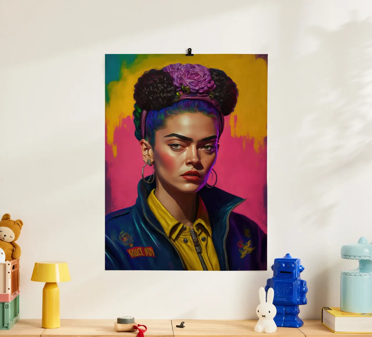 Frida Kahlo Punk Rosa Colore Onda Futuristico poster con telaio in alluminio da Tameo