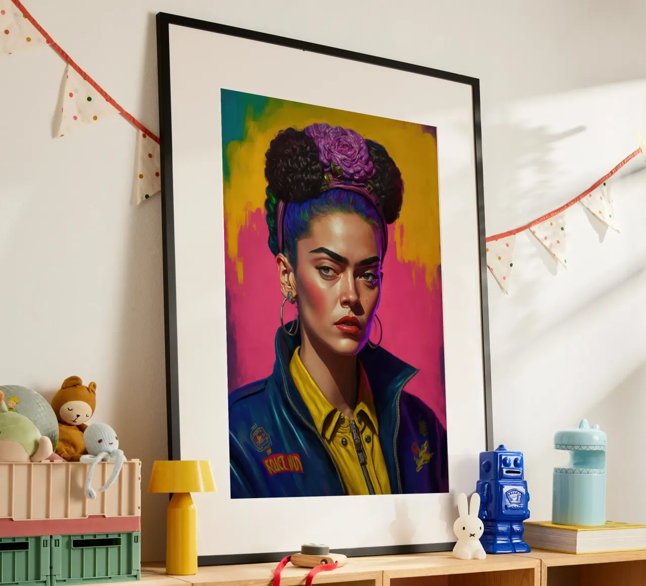 Frida Kahlo Punk Rosa Colore Onda Futuristico poster con telaio in alluminio da Tameo