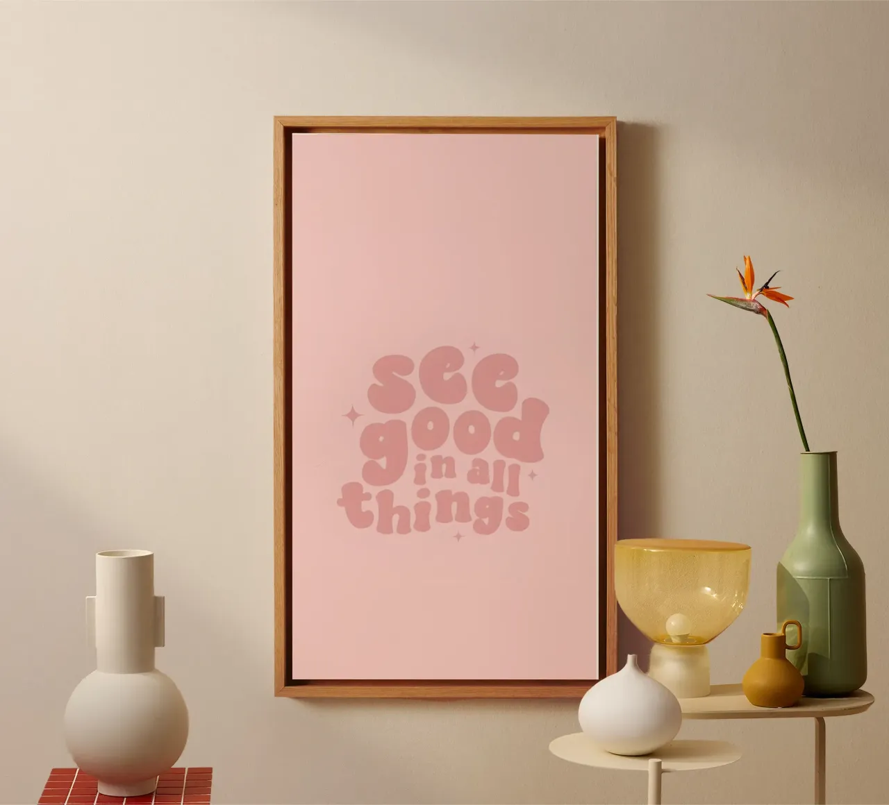 Vedere il bene in tutte le cose - Poster Art Rosa Groovy tela con Cornice a cassetta da homdeco